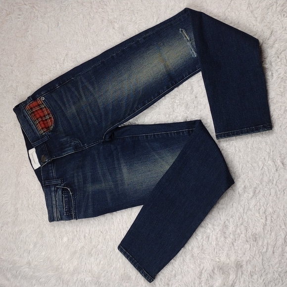 Current/Elliot Blue Dark Wash Mid Rise Plaid Detail Straight Leg Denim Jean - Picture 14 of 14